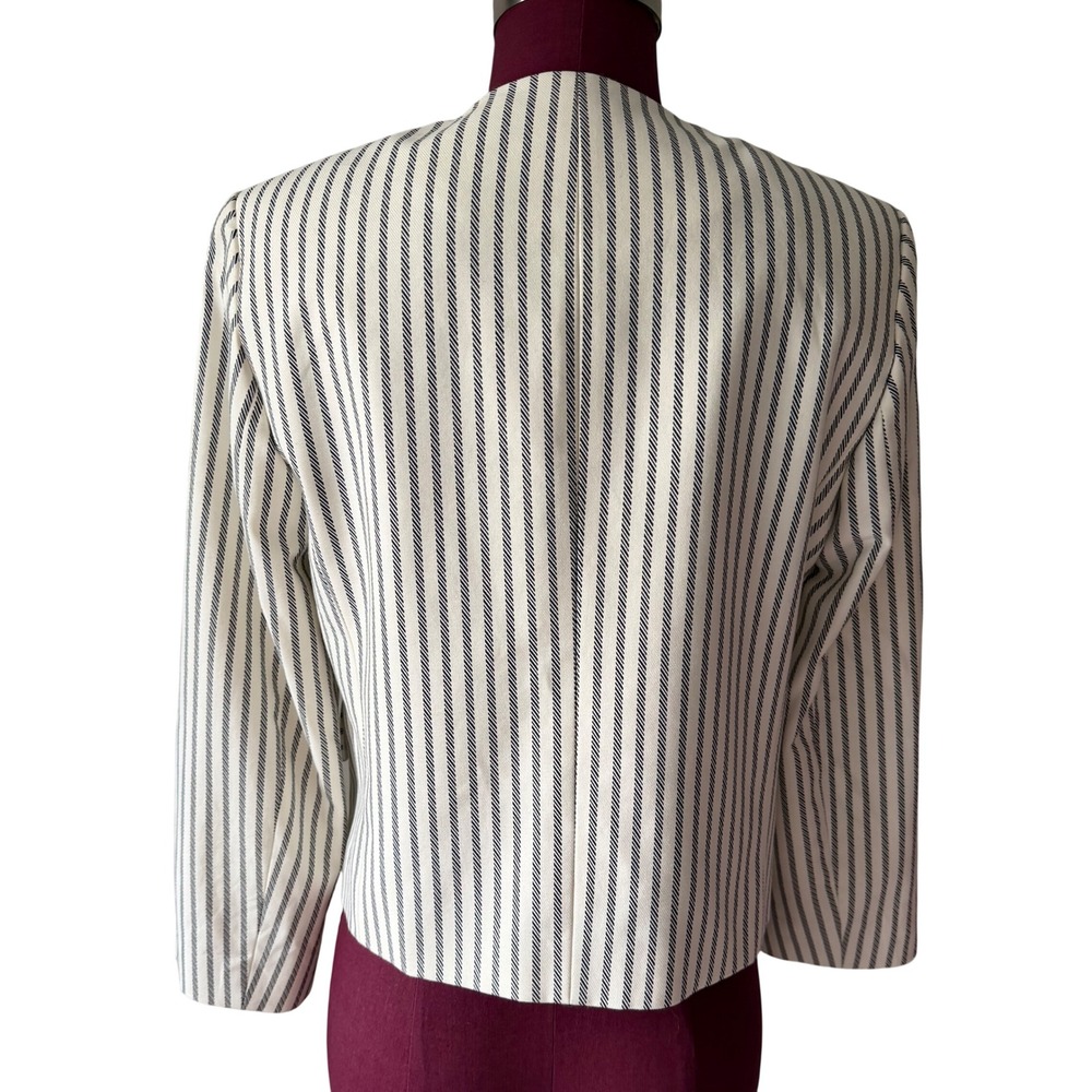 Zara Blazer Cropped Striped Gold Button Nautical Cream Navy Medium - Picture 3 of 9